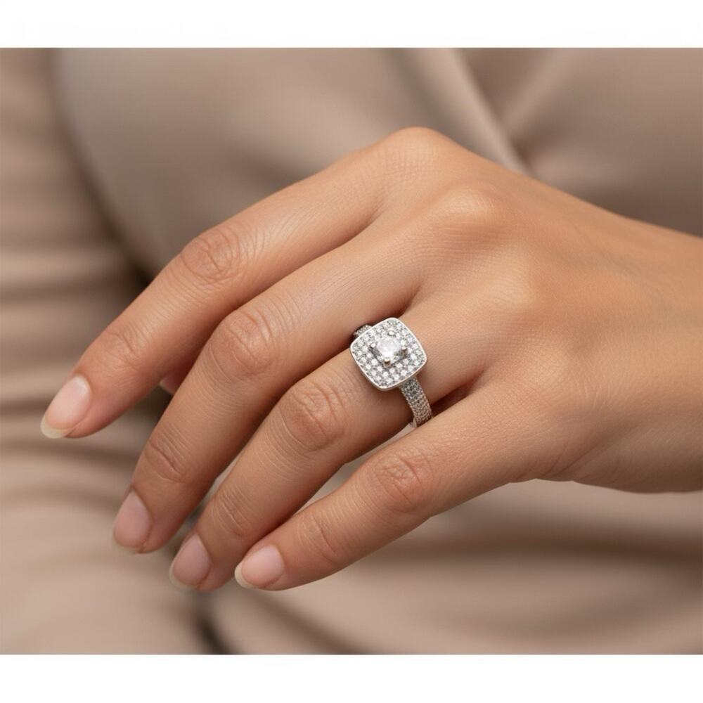 Silver White Gold Plated CZ Halo Engagement Rings Wedding Anniversary Sz6-10 New